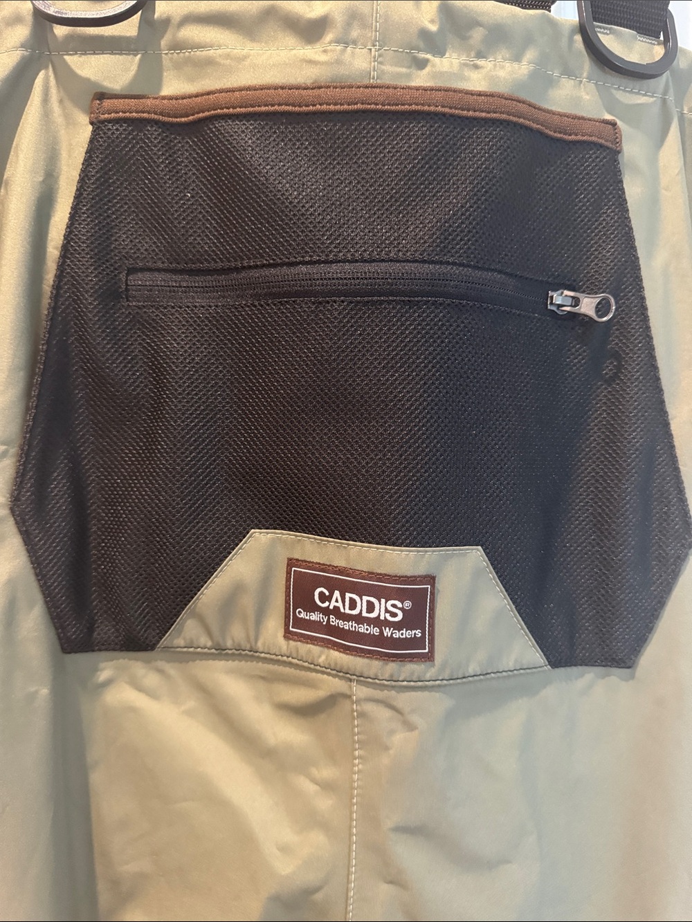 Caddis Men's Olive Chest Waders with Black Bib Pocket - Picture 3 of 10